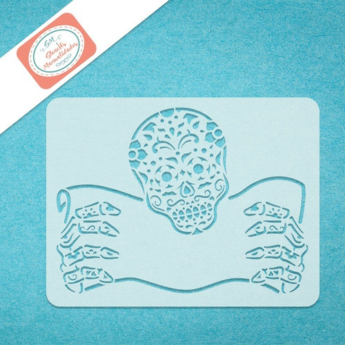 Stencil Calavera Con Cartel Plantilla Decorativa Reusable 