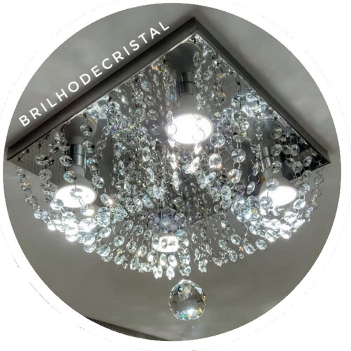 Lustre De Cristal Legítimo K9 30x30 Quadrado Vai Montado Cor Prateado