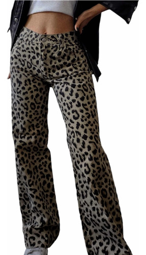 Pantalon Jean Demin Animal Print Leopardo Wide Leg Tendencia