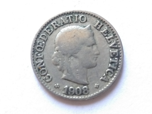 Moneda Plata Suiza 5 Rappen 1908