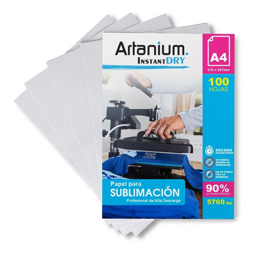 Papel A4 Sublimacion Artanium Secado Instantáneo X 100 Hojas