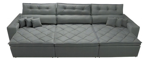 Sofá Austin 3,22m Retrátil, Reclinável com Molas no Assento e Almofadas, Suede Cinza Cama inBox