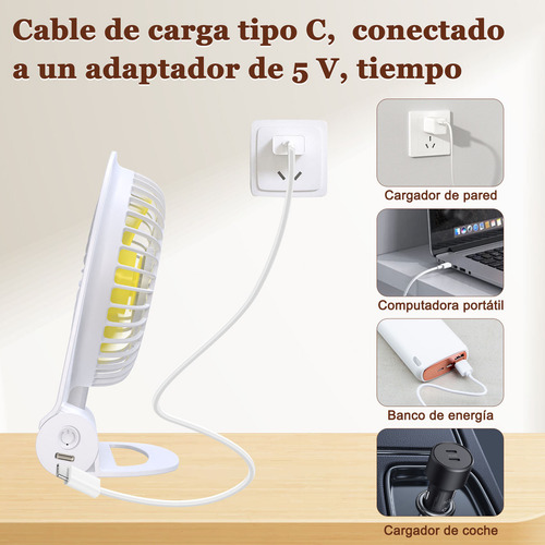 Sjrohe Ventilador De Mini Recargable Ventilado Portátil Base Y Mano Ventilador Mini Silencioso De Escritorio Portatil Recargable Usb 2000mah 3 Cuchillas 3 Marchas, 3 Velocidades Color Blanco