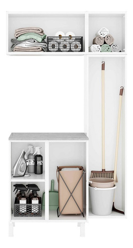 Conjunto Armário Multiuso Para Lavanderia Duo 3 Peças Cor Branco