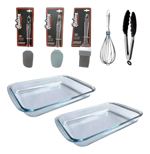 Set Fuente Vidrio Rectangular Utensilios Gourmet Pinza