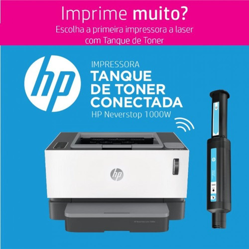 Impressora função única HP Neverstop 1000W 4RY23A com wifi branca e cinza 110V - 127V