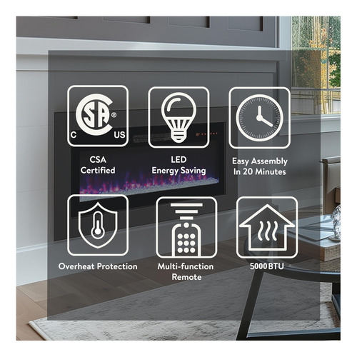 Calentador Eléctrico De Chimenea Empotrado Con Control Remot Negro