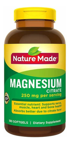 Magnesio Nature Made Magnesium Citrate 250 Mg 180 Capsulas B