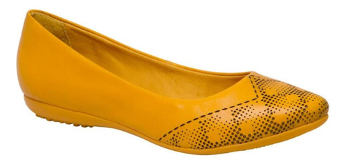 Sapatilha Feminina Bottero Couro Bico 335802 Amarelo