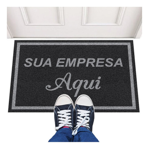 Tapete Capacho 190x55 Personalizado Empresa Logomarca Loja Comprimento 190 M Cor Preto Desenho Do Tecido Trama Vinílica 13mm Emborrachado Antiderrapante Largura 55 Cm