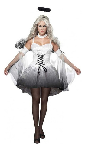 Women's Halloween Angel Costume With Winged Tiara 1