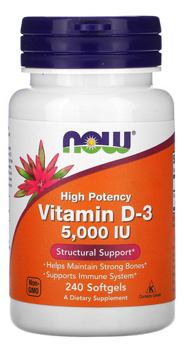 Vitamina D3 5000iu Alta Potencia Now 240 Softgels