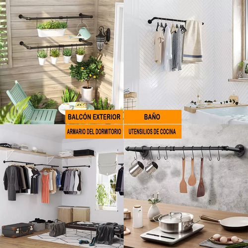 Perchero De Pared Metálico Multiusos De 1,9m Con 19 Ganchos