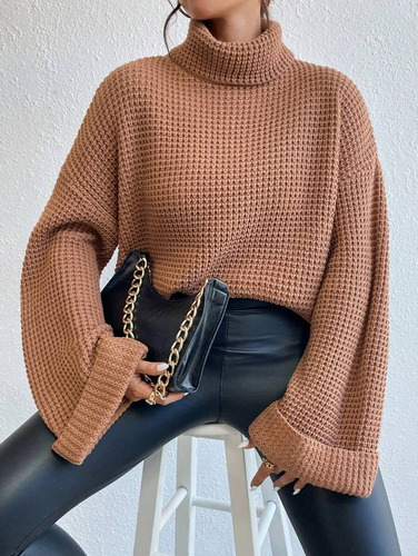 Sweater Polera Oversize Con Mangas Anchas Shein Importado