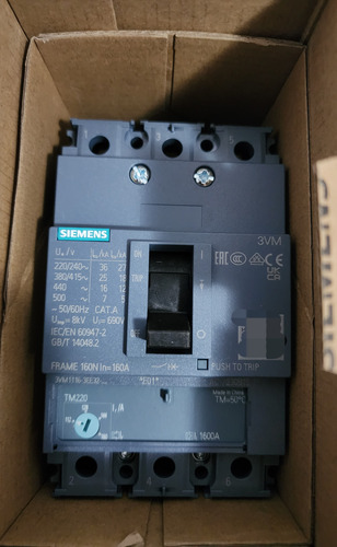 Interruptor Automatico 3p 160a Reg 25ka Ref 3vm1116 Siemens