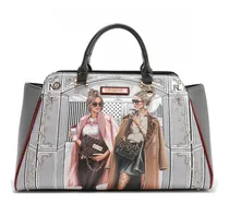 Comprar Bolsa Satchel Nicole Lee Print Ladie Night Aplicaciones Fw24 Acabado de los herrajes Níquel Color Ladies Night Out Correa de hombro Rojo Diseño de la tela Piel Vegana