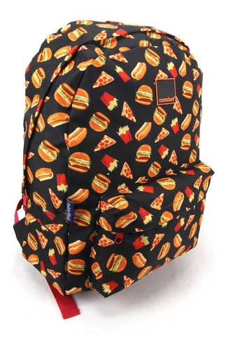 Mochila Fast Food Container Garrafa E Estojo Dermiwil 37736 Cor Preto Desenho do tecido Pizza