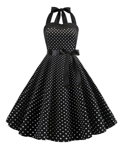 S Vestido De Mujer Casual 50s Retro Sin Mangas Halter Dot Pr