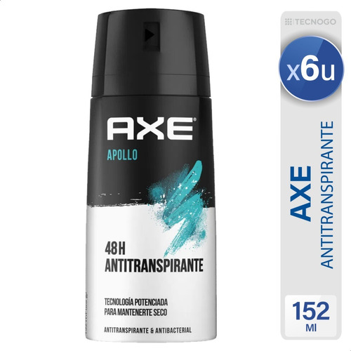 Axe Antitranspirante Apollo Antibacterial Pack X6