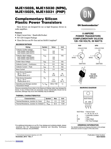 Transistor Pnp 150v 8a Mje 15031g