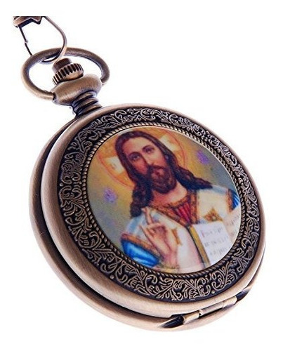 Reloj De Bolsillo Jesus Christ De Cuarzo Con Cadena Christia