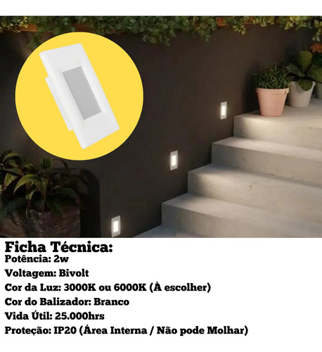 Kit 4x Balizador Embutir Arandela 2w 4x2 Interna 3000k/6000k