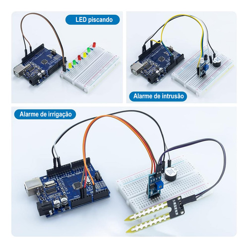 Kit Arduino Uno R3 Iniciante Com Protoboard E Cabos