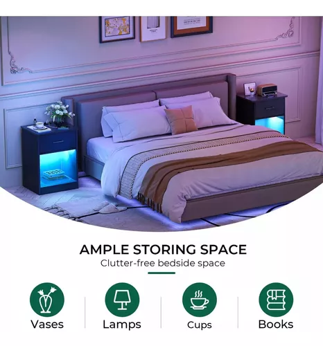 Mesitas de noche para dormitorio, mesitas de noche con LED, 2 cajones,  mesita de noche de diseño moderno, con luz que cambia de color (puede  obtener