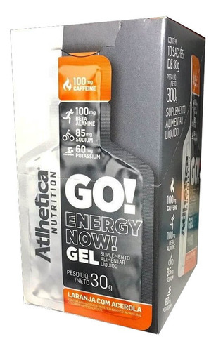 Go! Energy Now Gel 10 unidades de 30g cada Atlhetica Nutrition Sabor Laranja com Acerola