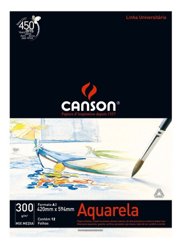 Bloco Papel Para Aquarela Canson Mix Media A2 300g/m²
