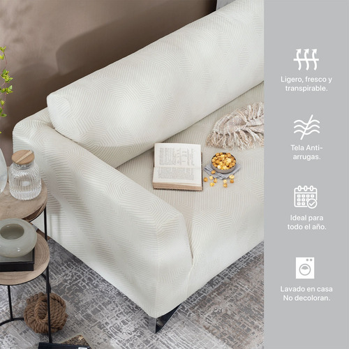 Protector Cubre Sala Elástico Ajustable 3 Piezas Real Textil Marfil Lisa