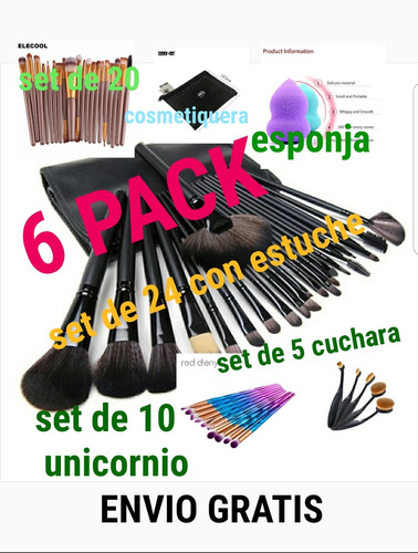 6 Pack Brochas Cometiquera Envio Gratis Maquillaje Ojos 