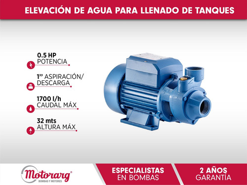 Imagen 5 de 9 de Bomba Periférica Motorarg Pf50 0.5hp 32mts 1700 L/hs 0.5 Hp Frecuencia 50 Hz Fase Eléctrica Monofásica Color Azul