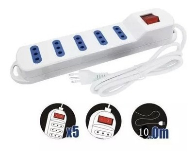 Alargador/extension De Corriente 10m Con 5 Conectores