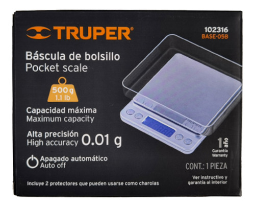 Báscula Digital Precisión De Bolsillo Truper 500g / 0.01g Mc