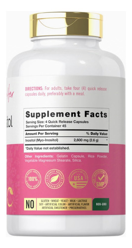 Myo-inositol Carlyle 2,600 Mg 180 Cápsulas Sin Omg Sin Glute