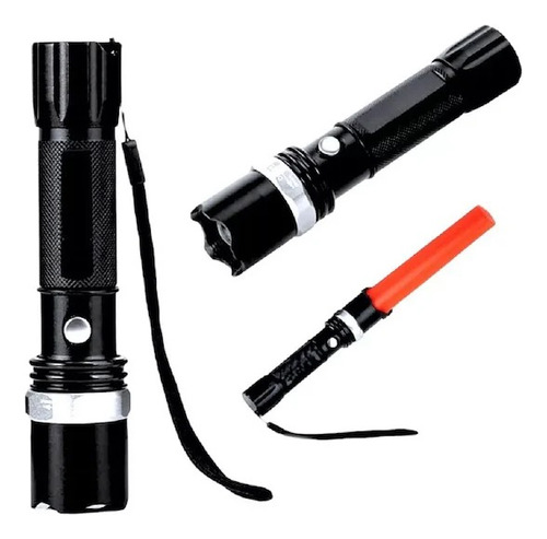 Kit Linterna Led Metálica Recargable Zoom Resistente Al Agua