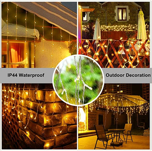 Imagen 7 de 10 de Serie Navideña Cascada 216 Leds 5m Exterior Navidad Amarilla