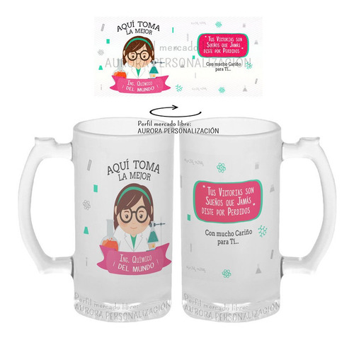 Mug Cervecero Taza Ing Quimica Vidrio Opalizado