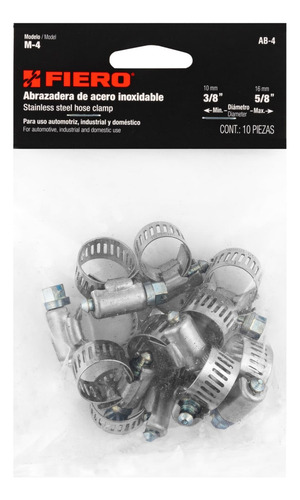 10 Abrazaderas Ab-4 Inoxidable Reforzado 3/8 A 5/8 44232
