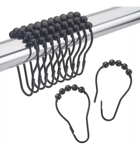 Imagen 4 de 7 de Ganchos Cortina De Baño X12u Roller Doble Acero Deslizante