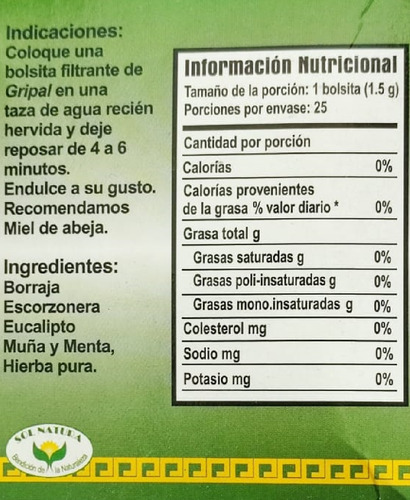 Té Gripal Hierba Global 25 Saquitos 30g Infusión