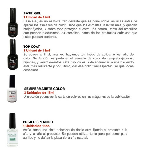Imagen 5 de 10 de Kit Inicial X 14u Tejar Manicuria Esmalte Semi Cabina Led Uv