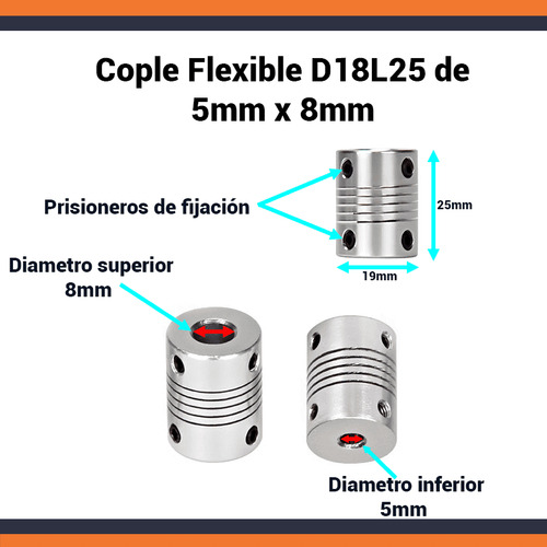 5pz Cople Flexible D18l25 Nema Acoplador 5x8mm