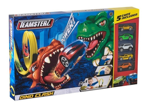 Pista De Carros Teamsterz Dino Clash Attack X 5 Carros Color Azul