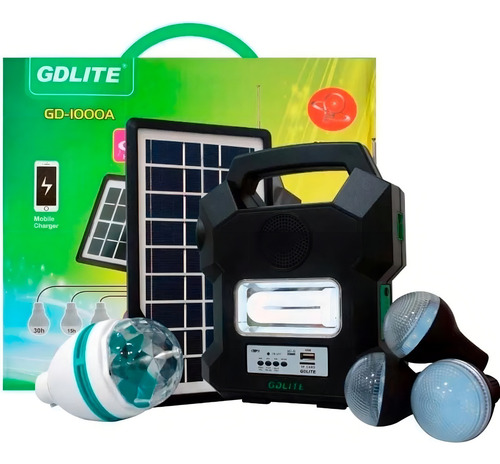 Linterna Kit Solar Portátil Camping Gdlite Mp3 Usb Gd-1000a Linterna Negro Luz Negro