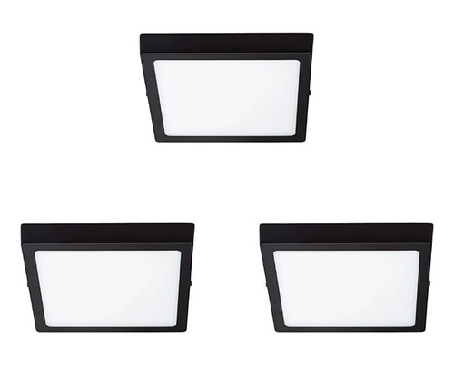 Pack X3 Panel Led Cuadrado Negro 12w Para Aplicar- Unilux