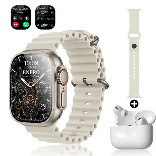 Reloj Inteligente Smartwatch Con Audífonos De Para Mujer Y Hombre Bluetooth Pantalla Táctil De 2.05 Pulgadas Correa Llamadas Notificaciones, Marca Keluona, Con Correa Silicona Color Blanco