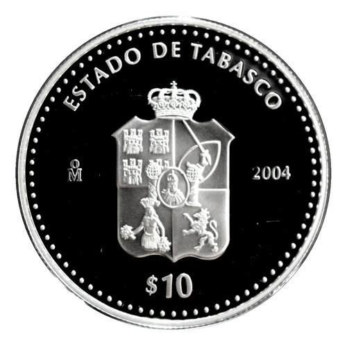 10 Pesos Estado Tabasco 1ra Fase 2004 Plata Proof Blíster