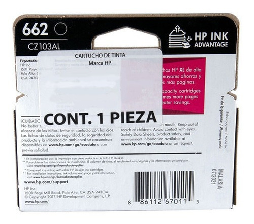 Cartucho Hp 662 Tinta Original Negra
